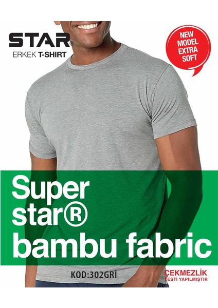 Erkek Gri Organik Bambu Sıfır Yaka Kısakol T-Shirt