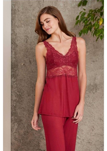 Dantelli Sabahlıklı Penye Pijama Takımı Bordo modelleri