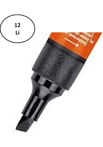 Brons BR-9720 Kesik Uç Siyah Permanent Kalem 12'li