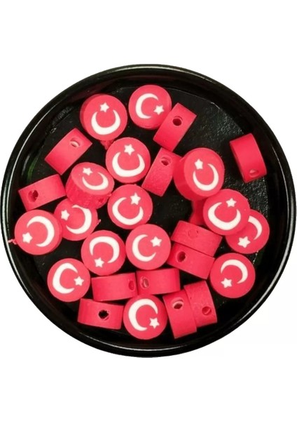 90 Adet 10 mm Polimer Kil Fimo Boncuk Takı Bileklik + 5 Metre Lastikli Misina - Türk Bayrağı