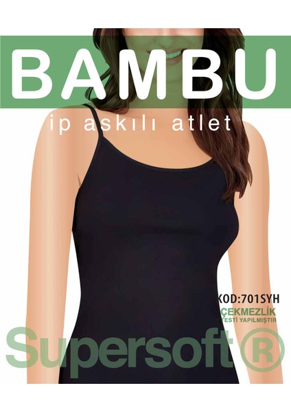 Kadın Siyah Organik Bambu Ip Askılı Atlet