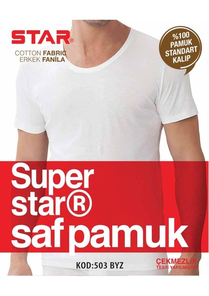 Erkek Beyaz Saf Pamuk Bisiklet (Açık ) Yaka T-Shirt ( Fanila )
