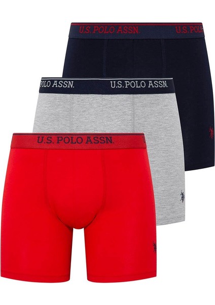 Erkek 3'lü Boxer Set Kırmızı-Gri Melanj-Lacivert