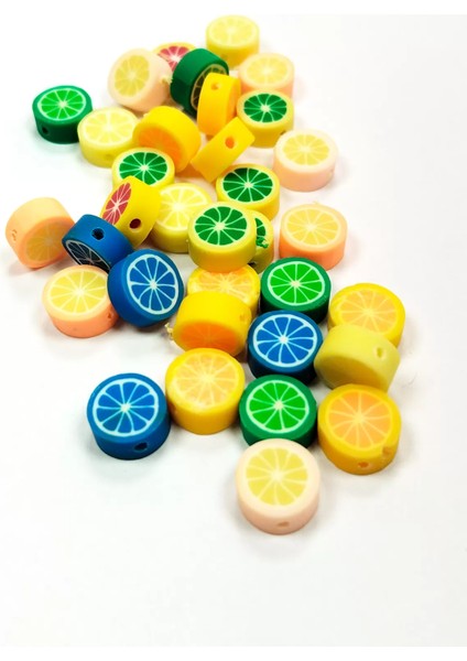 90 Adet 10 mm Polimer Kil Fimo Boncuk Takı Bileklik + 5 Metre Lastikli Misina - Renkli Limon