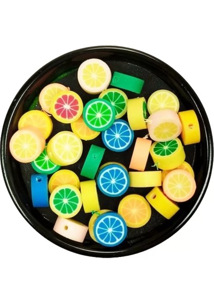 90 Adet 10 mm Polimer Kil Fimo Boncuk Takı Bileklik + 5 Metre Lastikli Misina - Renkli Limon
