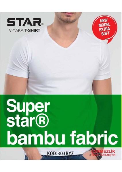 Erkek Beyaz Organik Bambu V Yaka T-Shirt