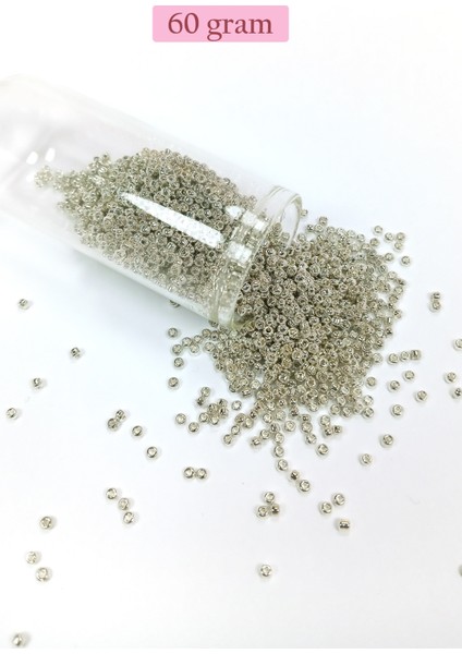 Dökme Cam Kum Boncuk (11/0) 2 mm - 60 Gram - Gümüş - Bnc057