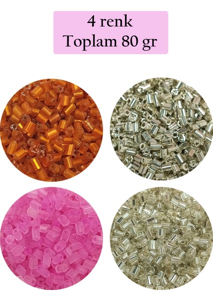 Kesme Cam Boncuk 2mm - 4 Renk - Toplam 80 Gram - Bnc441