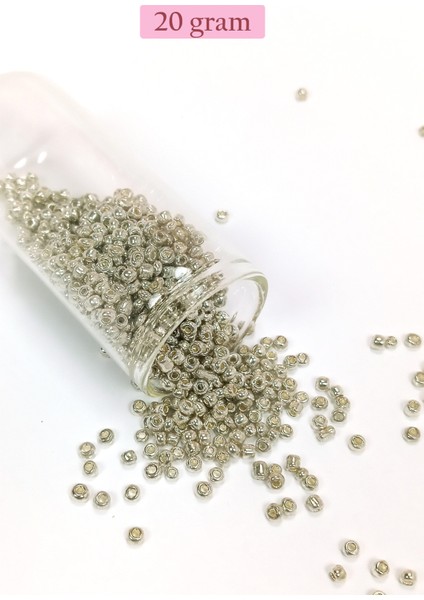 Dökme Cam Kum Boncuk (8/0) 3 mm - 20 Gram - Parlak Gümüş - Bnc147