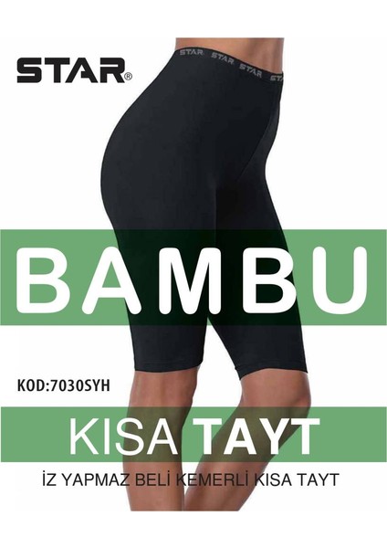 Kadın Siyah Organik Bambu Diz Üstü Kısa Tayt
