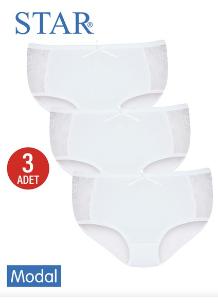 Kadın 3 Lü Beyaz Modal Yanı Dantel Detaylı Bato Külot