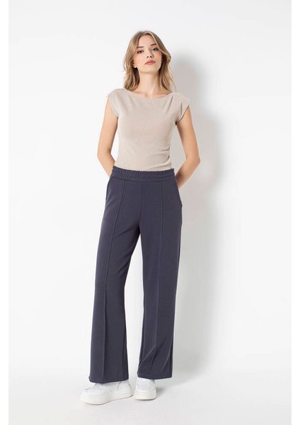 Star Besttrend Kadın Füme Scuba Nevürlü Bol Paça Pantolon