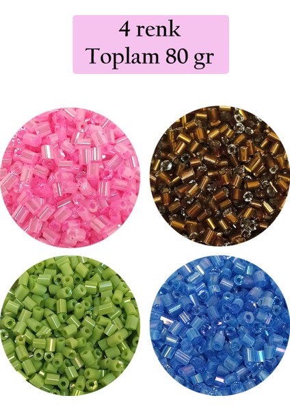 Kesme Cam Boncuk 2mm - 4 Renk - Toplam 80 Gram - Bnc440
