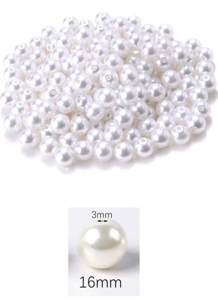 100 Gram 16mm Beyaz Renk Plastik İnci Boncuk Çanta Ve Takı Yapım Boncuğu (~34 Adet)