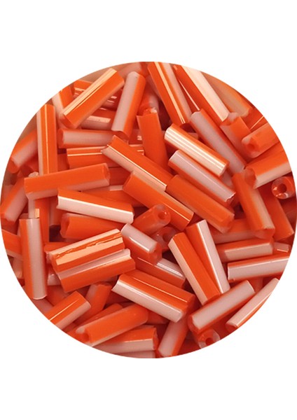 Uzun Boru Kesme Boncuk Çap 2mm Uzunluk 10 mm - 60 Gram - Turuncu Beyaz - Bnc294
