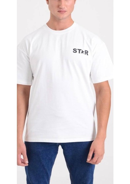 Erkek Oversize Yarım Yıldız Baskılı T-Shirt
