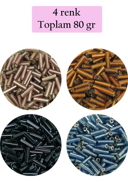 Uzun Boru Kesme Boncuk Çap 2mm Uzunluk 10 mm - 4 Renk - Toplam 80 Gram - Bnc426