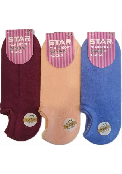 3 Lü Kadın Asorti Organik Bambu Sneakers Çorap