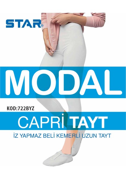 Kadın Beyaz Modal Diz Altı Kapri Tayt