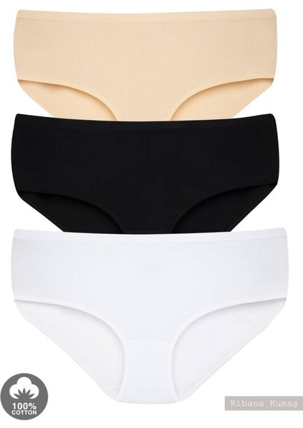 Kadın 3 Lü Asorti Saf Pamuk Ribana Bato Külot