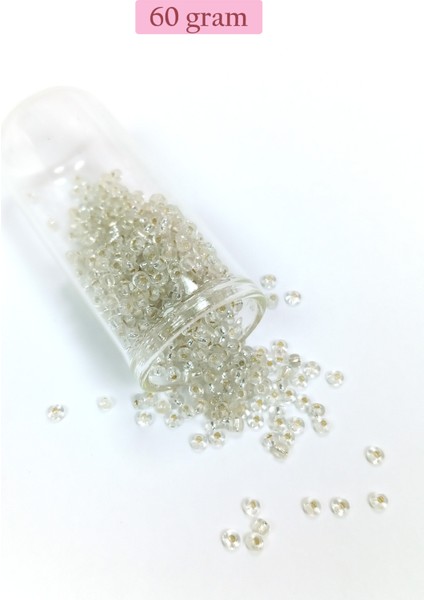 Dökme Cam Kum Boncuk (8/0) 3 mm - 60 Gram - Şeffaf Beyaz - Bnc197