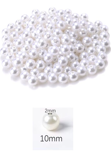 1.000 Gram (1 Kg.) 10mm Beyaz Renk Plastik İnci Boncuk Çanta Ve Takı Yapım Boncuğu (~1.900 Adet)