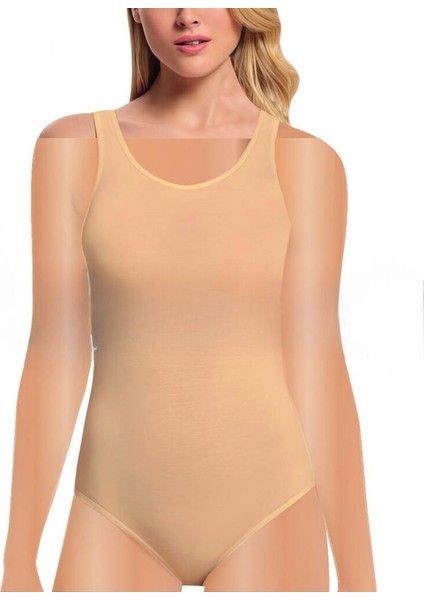 Kadın Ten Modal Geniş Askılı Çıtçıtlı Body