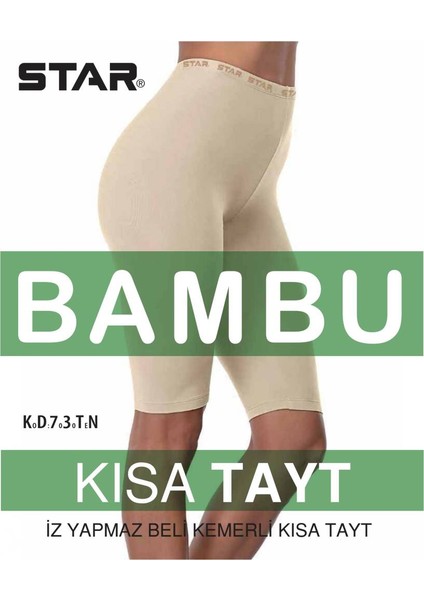 Kadın Ten Organik Bambu Diz Üstü Kısa Tayt