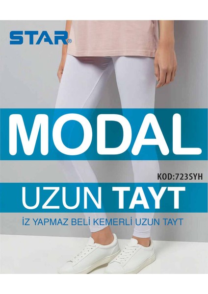 Kadın Beyaz Modal Beli Kemerli Uzun Tayt