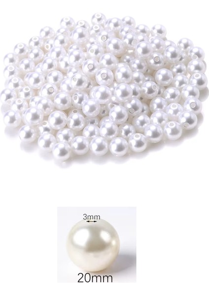 100 Gram 20mm Beyaz Renk Plastik İnci Boncuk Çanta Ve Takı Yapım Boncuğu (~20 Adet)
