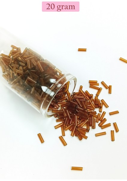 Uzun Boru Kesme Boncuk Çap 2mm Uzunluk 10 mm - 20 Gram - Şeffaf Kahverengi - Bnc246