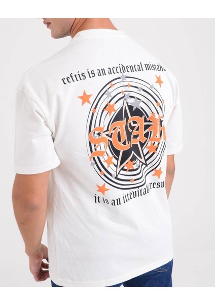 Erkek Beyaz Oversize Dart Logolu T-Shirt