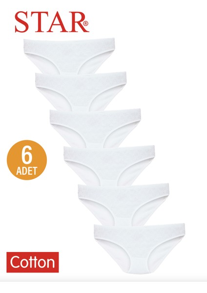 Kadın 6lı Beyaz Saf Pamuk Kalp Desenli Bikini Külot