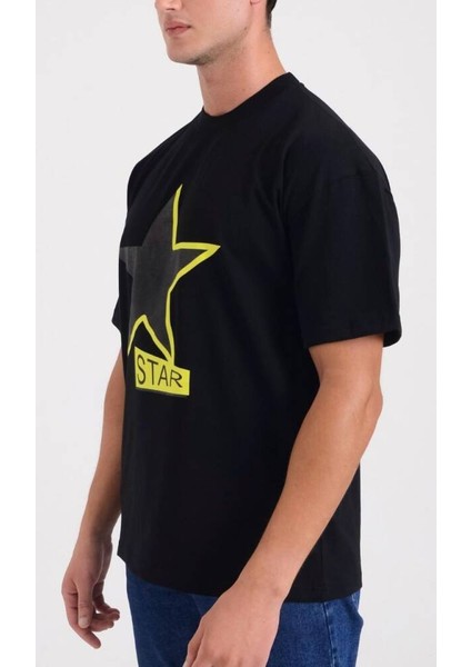 Erkek Oversize Yıldız Baskılı T-Shirt