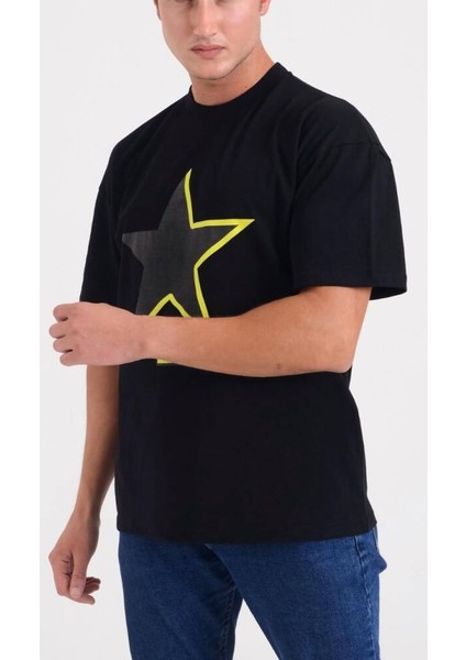 Erkek Oversize Yıldız Baskılı T-Shirt