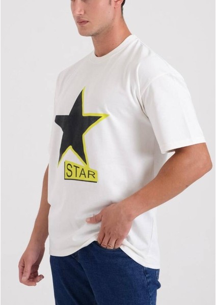 Erkek Oversize Yıldız Baskılı T-Shirt