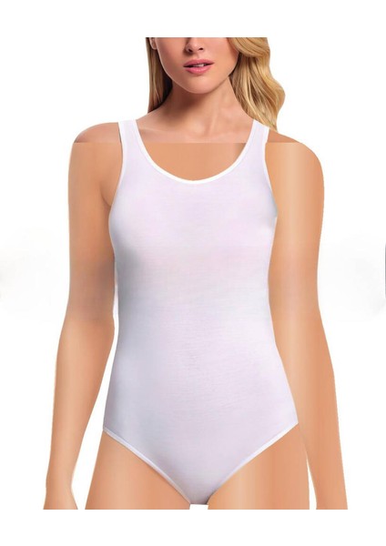 Kadın Beyaz Modal Geniş Askılı Çıtçıtlı Body