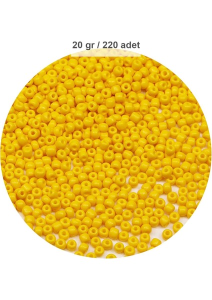 Sarı Renk 4 mm Yaklaşık 220 Adet/20 Gram Cam Boncuk Oya Yazma Bileklik Ve Kolye