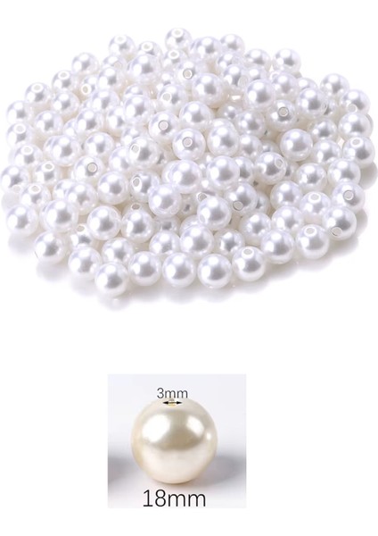 250 Gram 18mm Beyaz Renk Plastik İnci Boncuk Çanta Ve Takı Yapım Boncuğu (~55 Adet)
