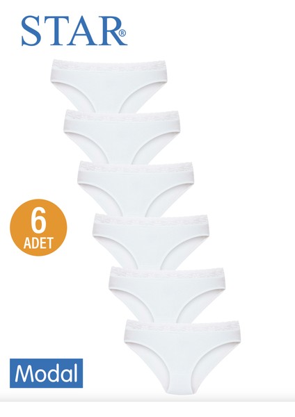 Kadın 6 Lı Beyaz Modal Beli Dantel Detaylı Bikini Külot
