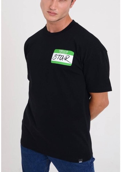 Erkek Oversize Hello Star Baskılı T-Shirt