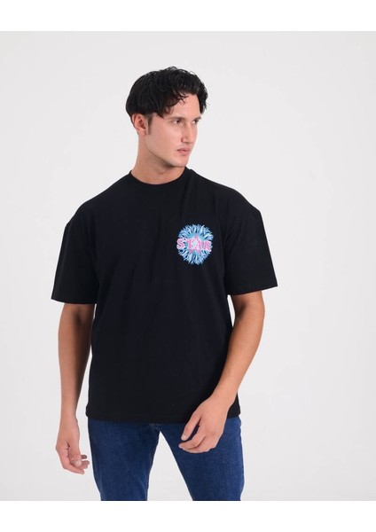 Erkek Oversize Alev Baskılı T-Shirt