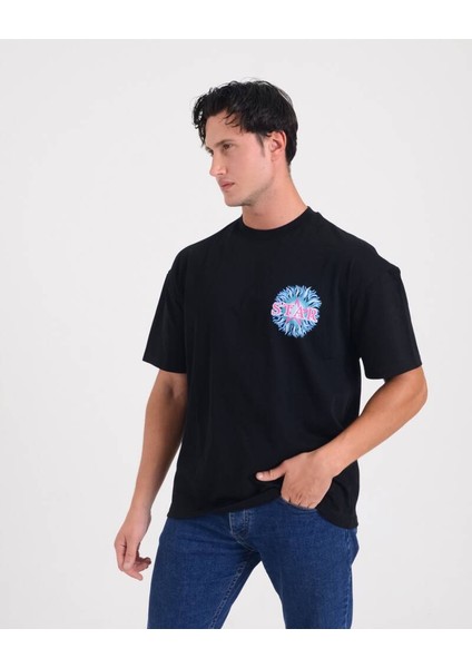 Erkek Oversize Alev Baskılı T-Shirt