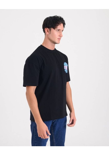 Erkek Oversize Alev Baskılı T-Shirt
