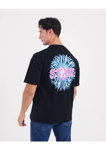 Erkek Oversize Alev Baskılı T-Shirt