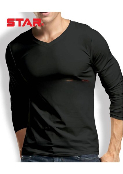 Erkek Modal Uzun Kol V Yaka T-Shirt