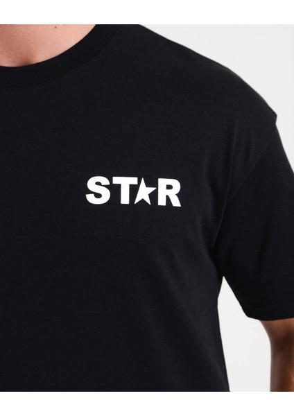 Erkek Oversize Yarım Yıldız Baskılı T-Shirt modelleri