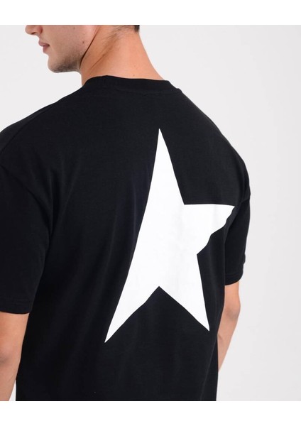 Erkek Oversize Yarım Yıldız Baskılı T-Shirt