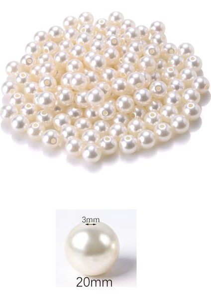 250 Gram 20mm Krem Renk Plastik İnci Boncuk Çanta Ve Takı Yapım Boncuğu (~50 Adet)