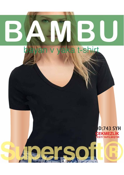 3 Lü Kadın Bambu Yarım Kol V Yaka T-Shirt